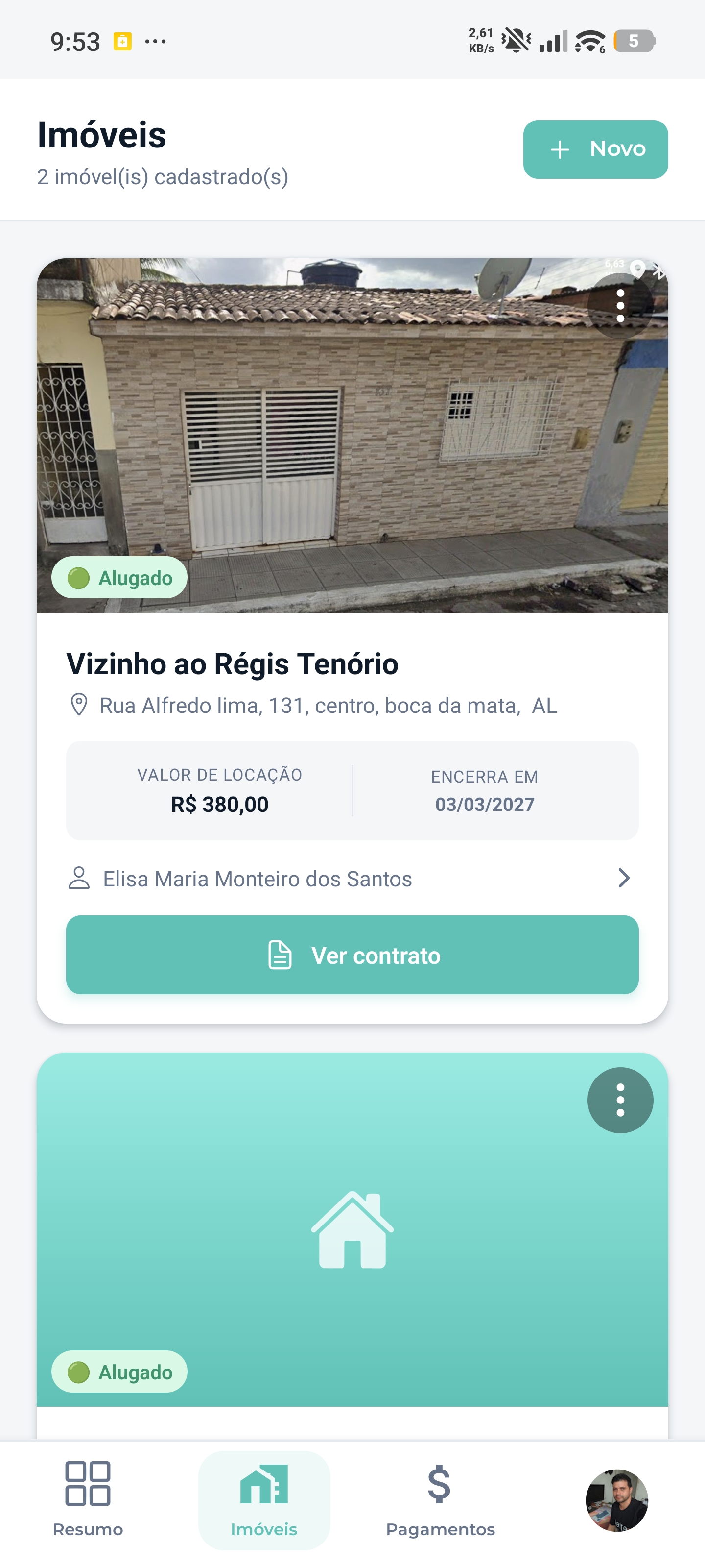 Tela Imóveis do app RENT