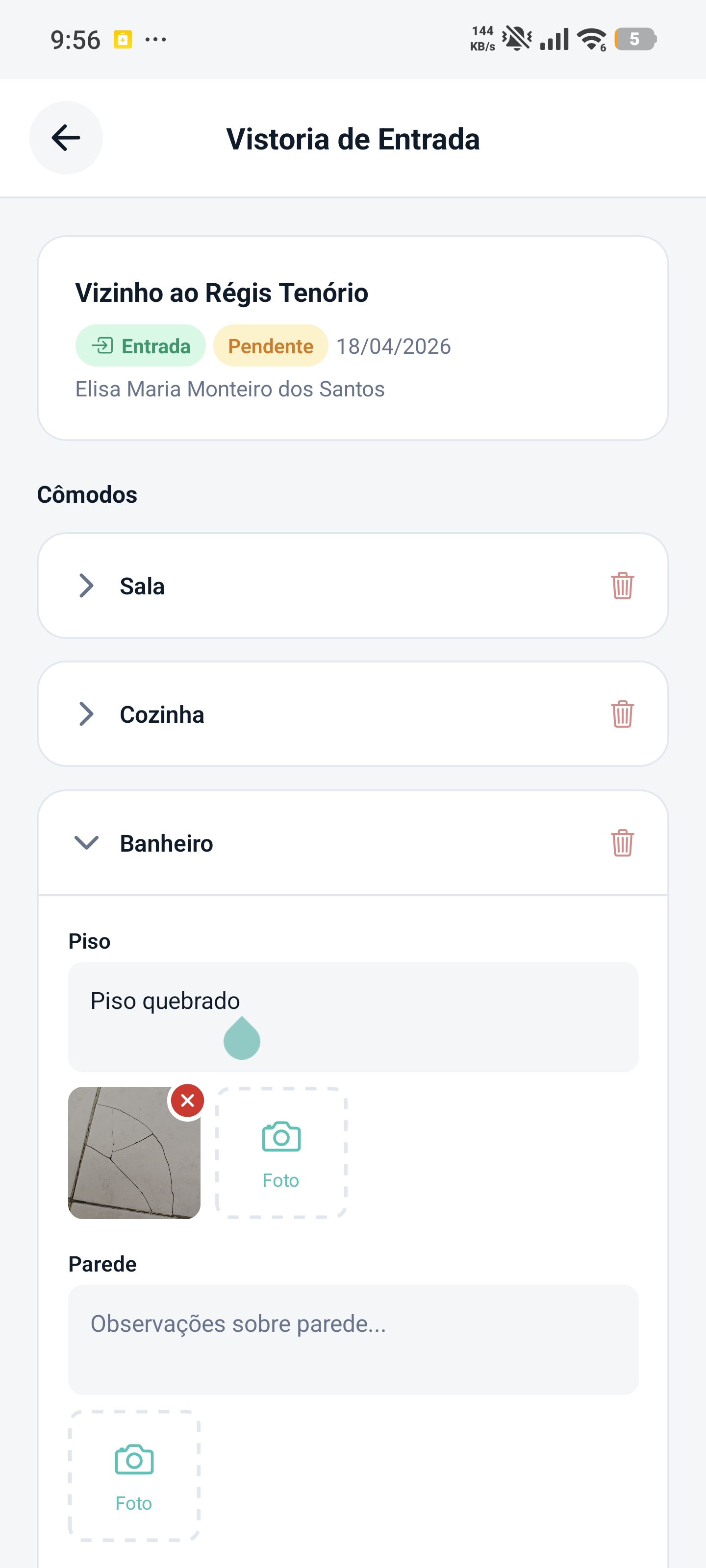 Tela Vistorias do app RENT
